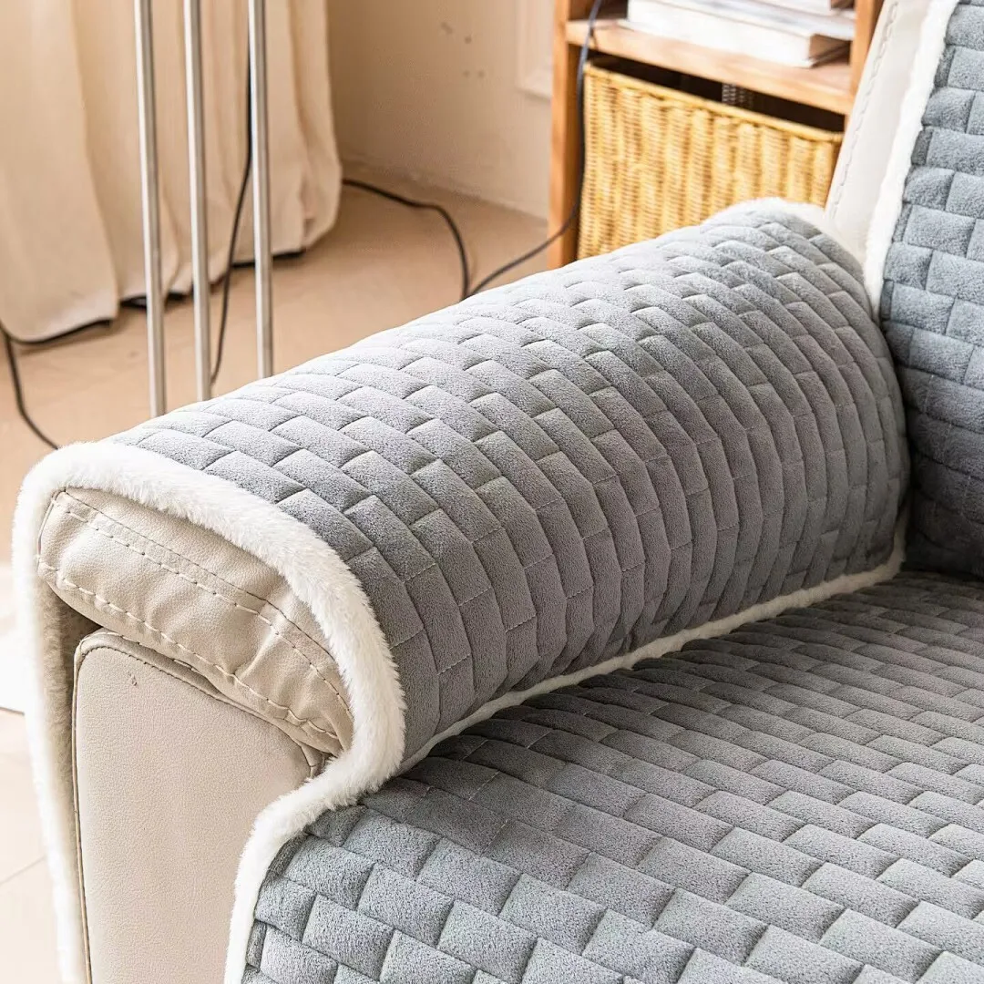 Non-Slip Sofa Cushion Flannel Velvet Seat Pads Solid Color Sofa Slipcover Recliner Electric Functional Single Armchair Covers view 4