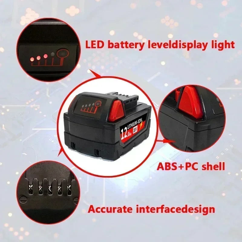 New 100% Original 12000mAh For Milwaukee M18 Power Tool Battery, BR, XC, 18V, 12000mAh M18B5, 48-11-1860, Built-in 18650 Battery