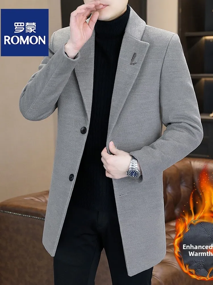 

Lormen Men's Thiened Cotton Laid-Down Woolen Jaet Sli Winter Coat Faionable Urban Sle Mid-Length Slim Fit Coat