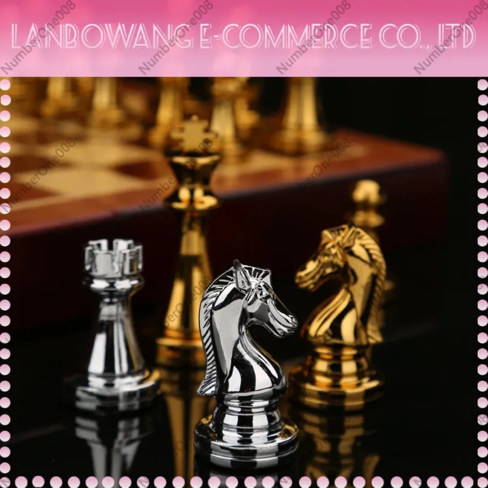 Luxury Chess Set Metal Chess Pieces Wooden Board Vintage Collectible Gift Box European Style Decor