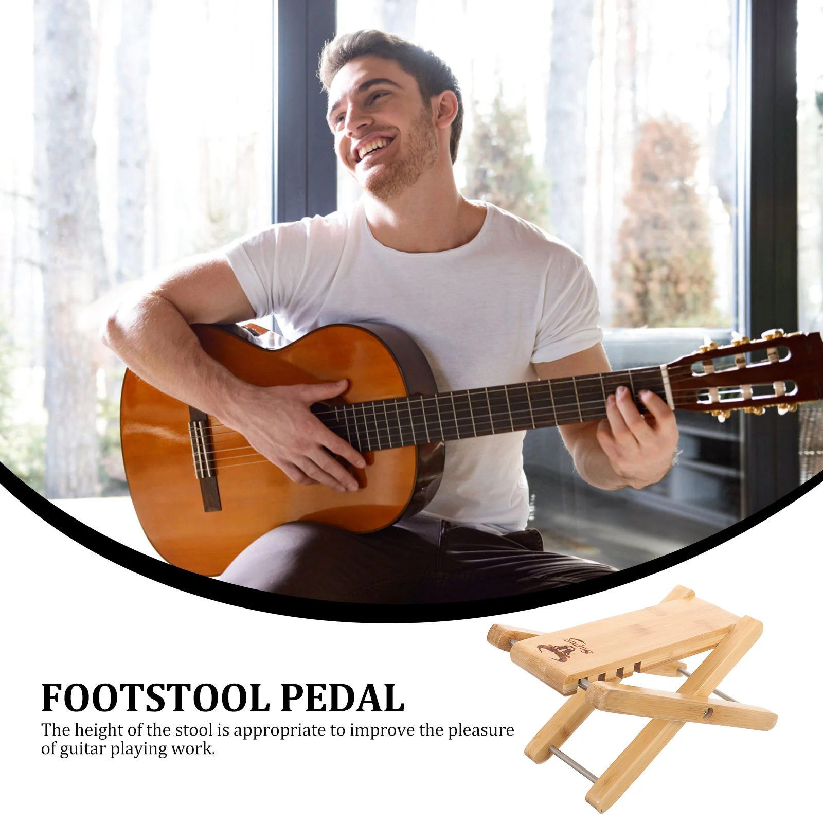 Guitar Bar Stool Bamboo Pedals Bass Foot Wooden Fold Height Adjustable Footstool