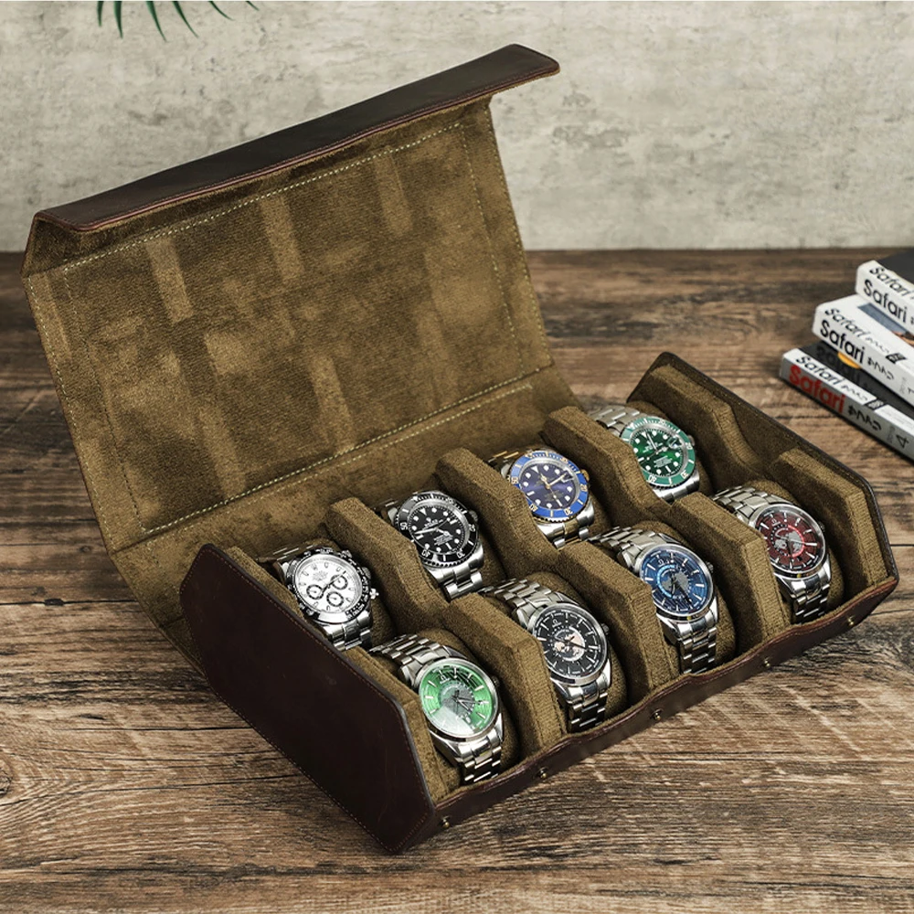 

Сетки из натуральной кожи, витрина для хранения часов, коробки для часов, держатель-органайзер, мужские часы, рулонная сумка, изысканная шкатулка для драгоценностей