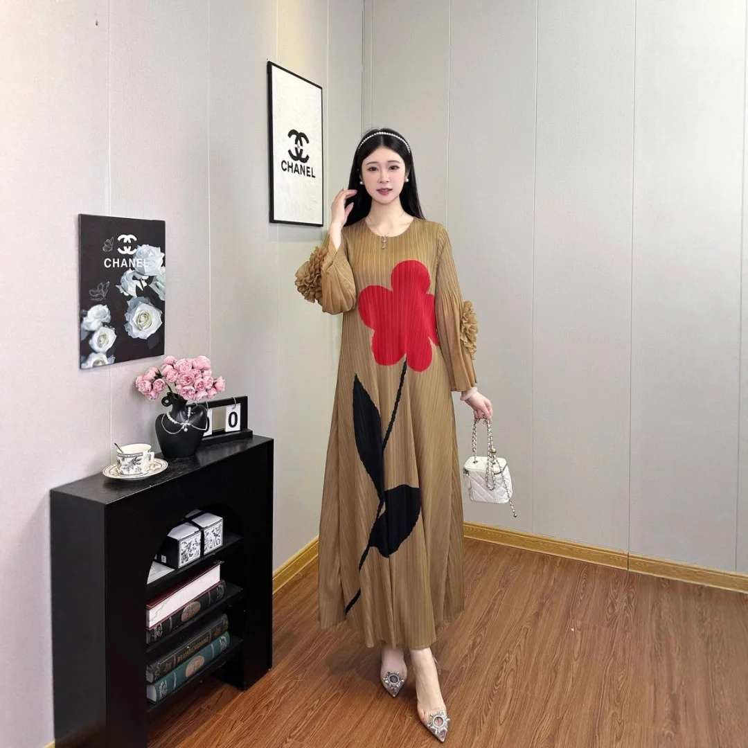 

Miyake Loose Pleated Dress Fashion Hand-cranked Flower Loose Casual and Thin Temperament Elegant Women's Dress Famale Clothing