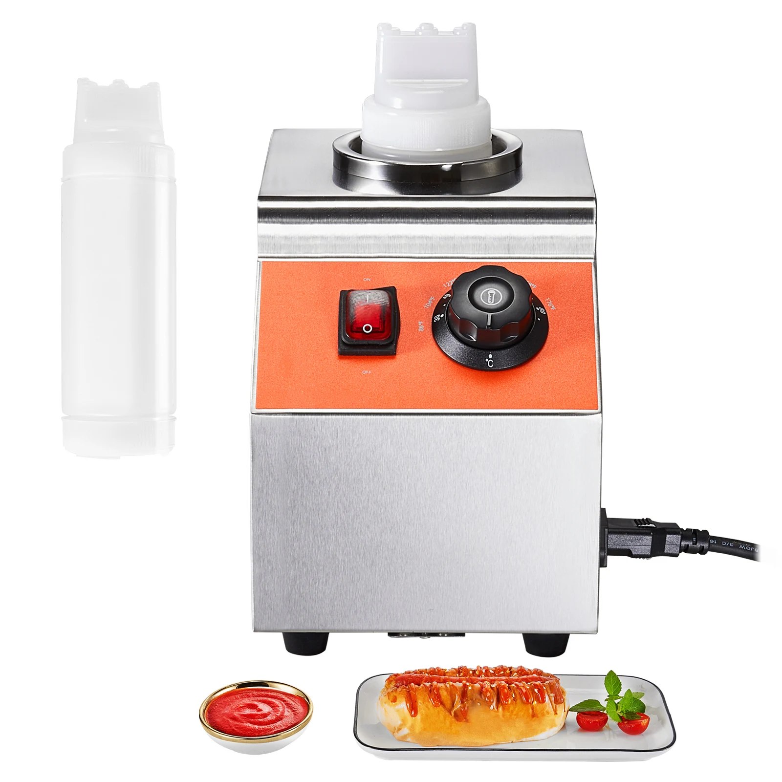 

VEVOR Electric Bottle Warmer with Bottle 0.57 Qt Commercial Cheese Dispenser Hot Fudge Warmer 86-185℉ Temp Adjustable