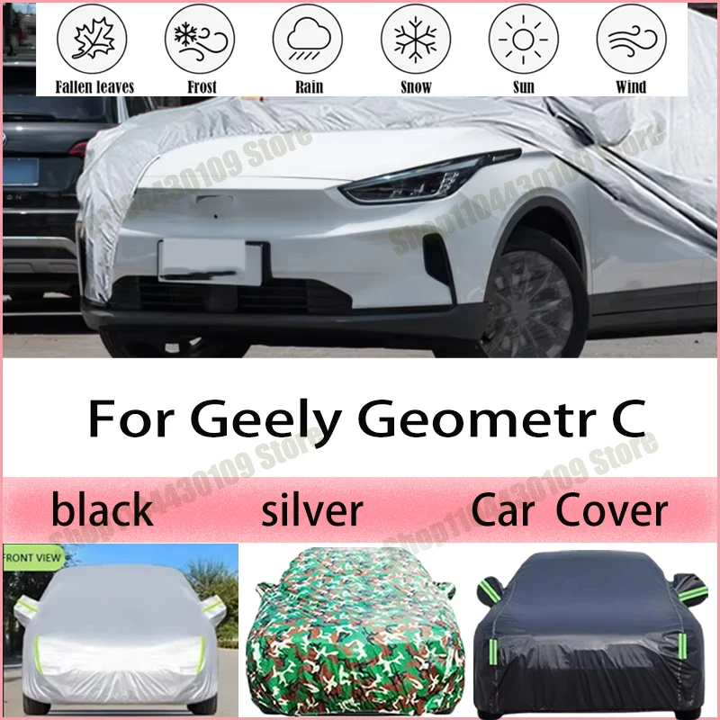 

For Geely Geometr C 210T Polyester All-Weather Outdoor Car Cover Waterproof Anti-UV Dustproof Exterior Protection