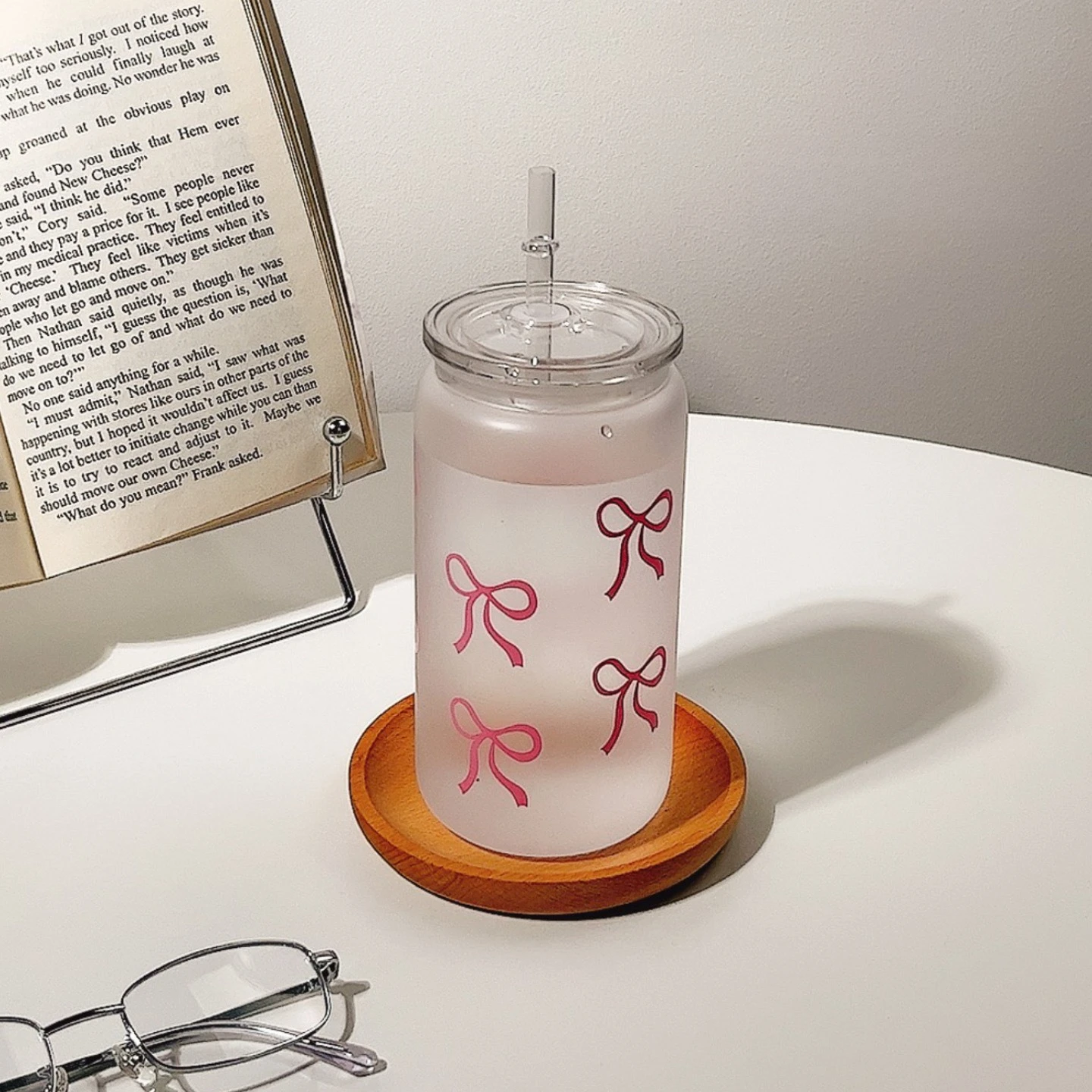 

500ml Bow Plastic Straw Cup Portable Water Cup Cold Drink With Lid for Coffee Juice Milk Tumbler Mason Jar Shaped Water Bottle