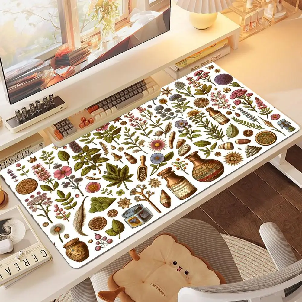 Antique botanical herb graphic table mat playmat mousepad large size keyboard  laptop games office desktop bedroom learning