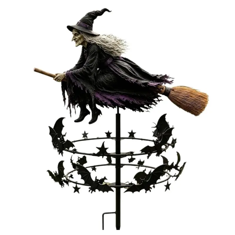 EYFL-Metal Wind Indicator Halloween Witch Iron Weather Vane Waterproof Roof Yard Garden Lawn Decor Ornament