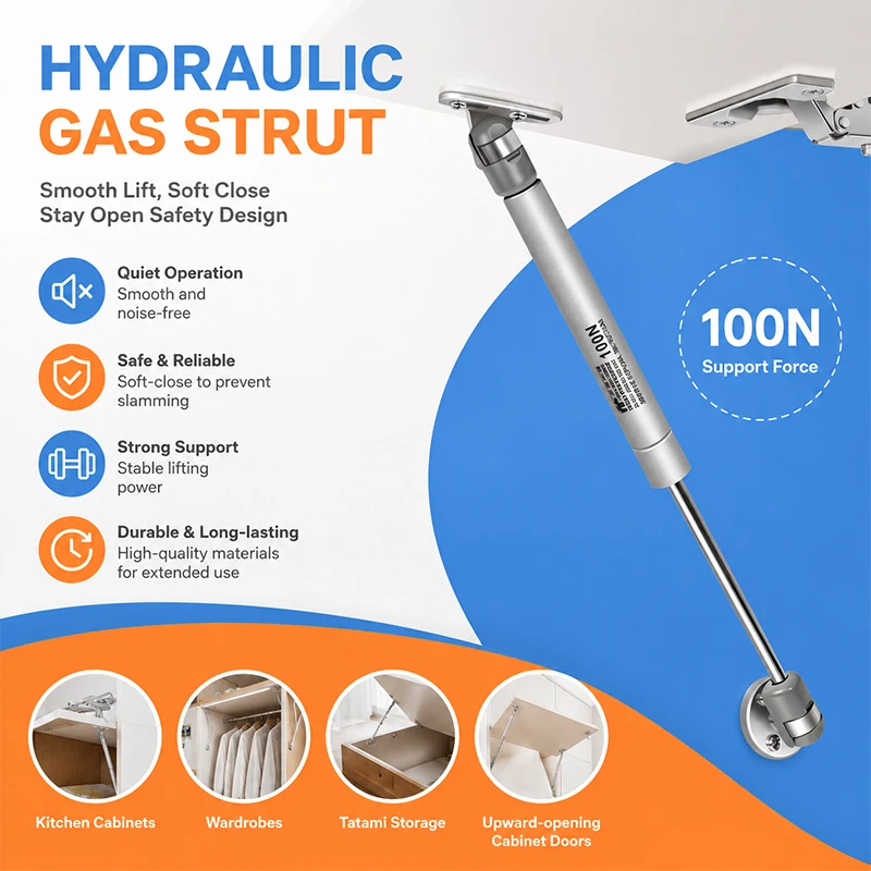 Pneumatic Gas Strut Lift Up Support Hydraulic Rod for Cabinet Wardrobe Flip Door Tatami Bed Cupboard Furniture Hardware