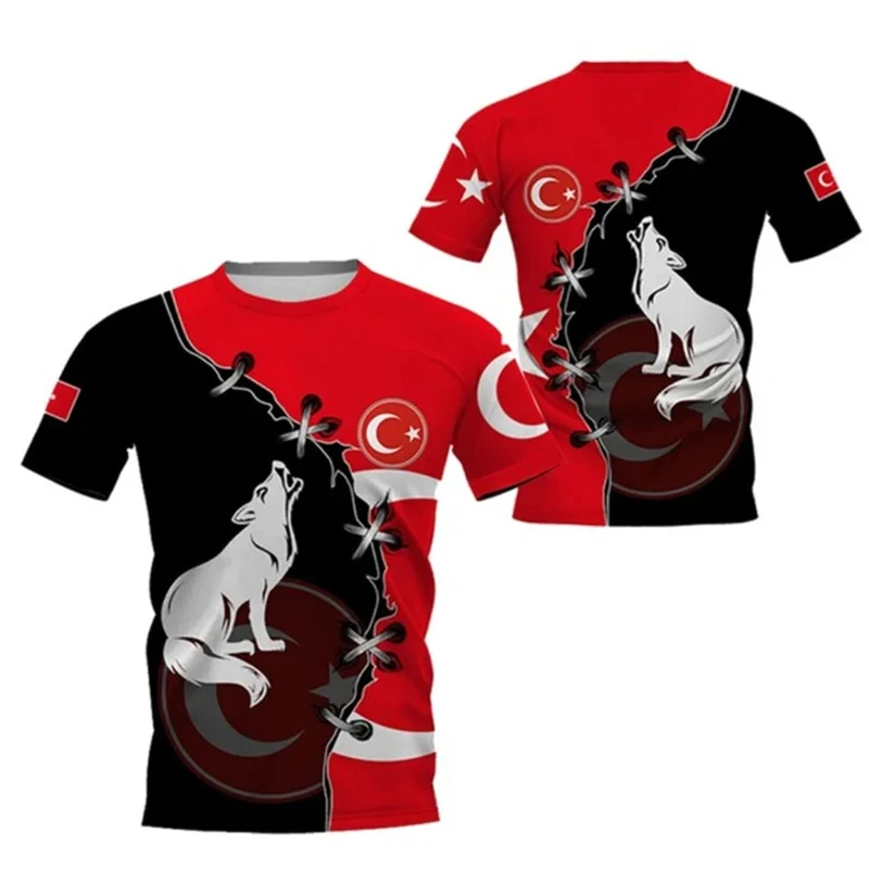 Turkey National Emblem Print T Shirt For Men Fashion Casual O-neck Short Sleeve Tops Hip Hop Trend Streetwear Oversized T-shirts