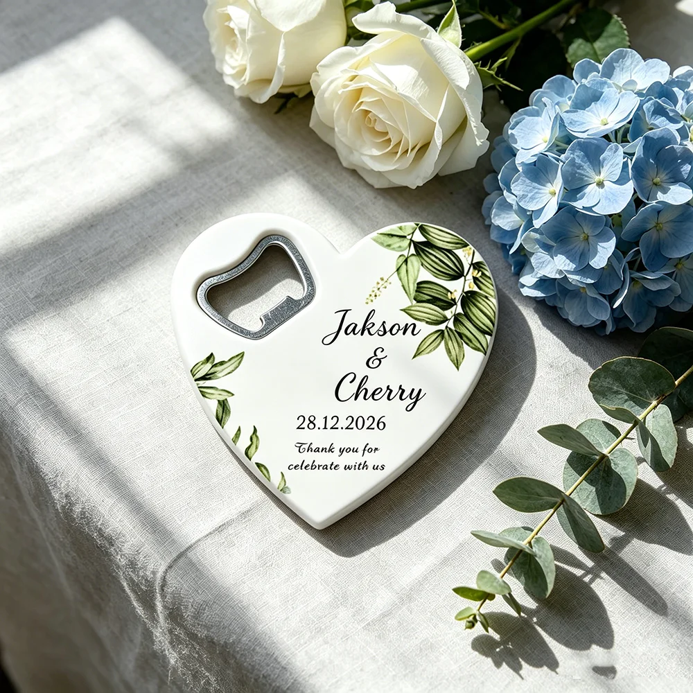 40Pcs Personalized Heart Shape Bottle Openers,Printing Photo Wedding Favors,Custom Crest and Monogram Beer Openers,Party Favors