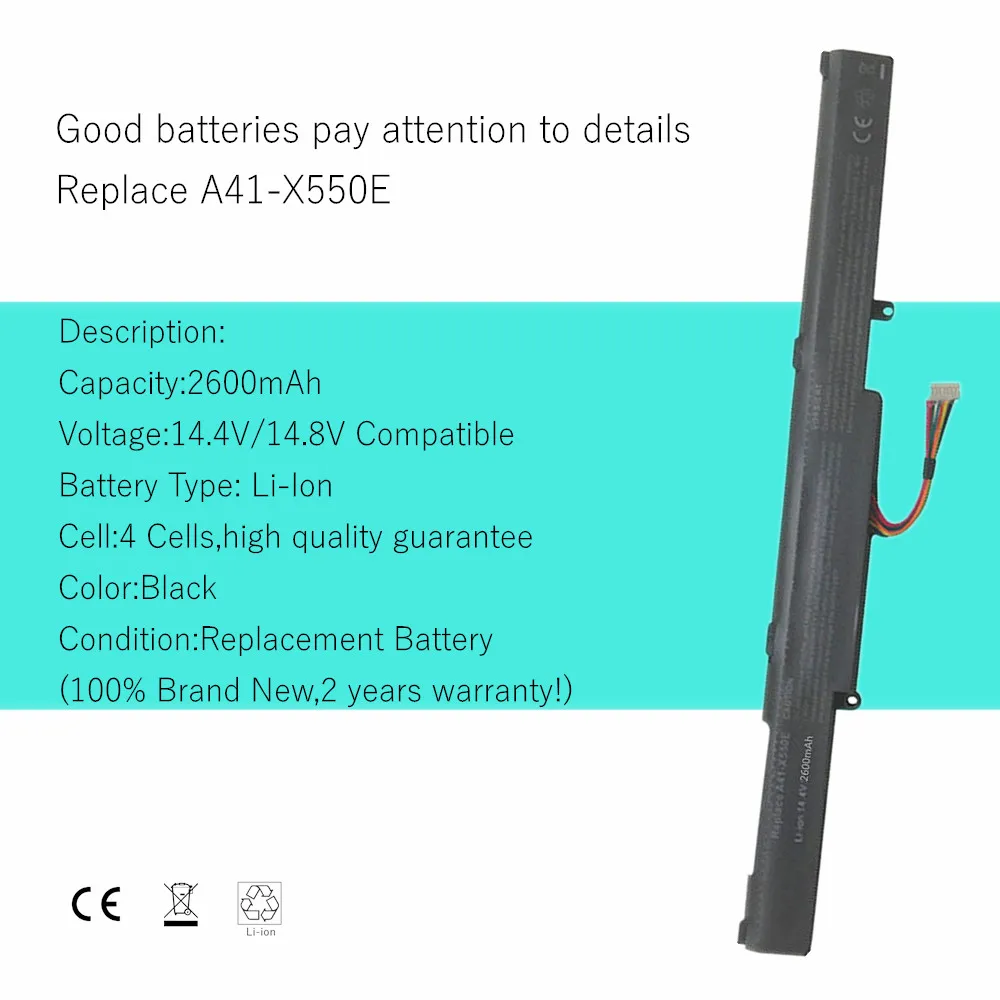 Laptop Battery A41-X550E For Asus A450V K550E X750J A550D K751L X751L F450 P750LB X751MA F450C R752L X751MD F450E R752MA X751MJ