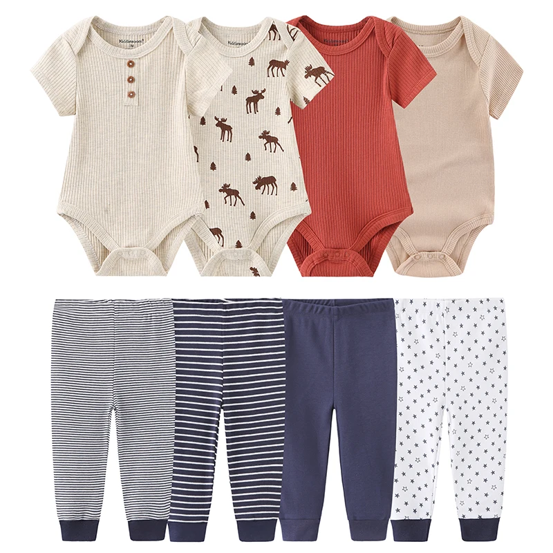 8 Pieces Baby Boy Girl Clothes Sets Newborn Bodysuits+Pants Infant Sets Spring Summer Unisex Clothing