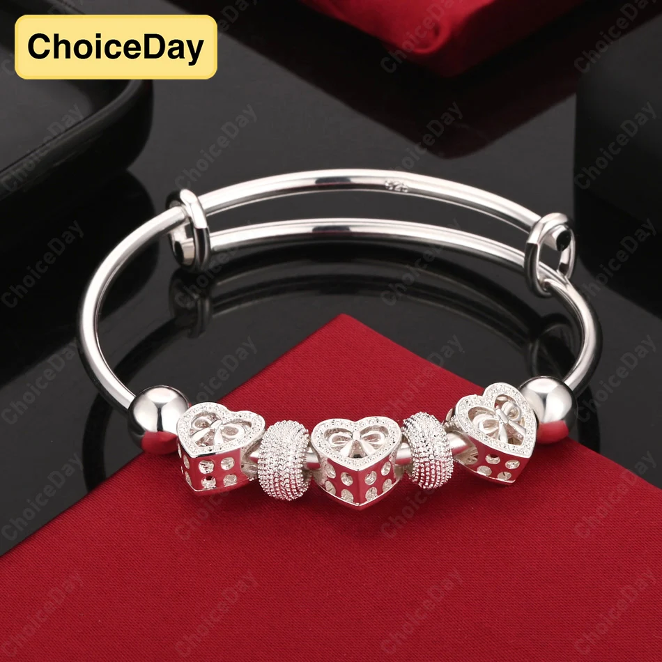 

ChoiceDay 925 sterling silver simple heart-shaped round bead bracelet for women party accessories wedding jewelry