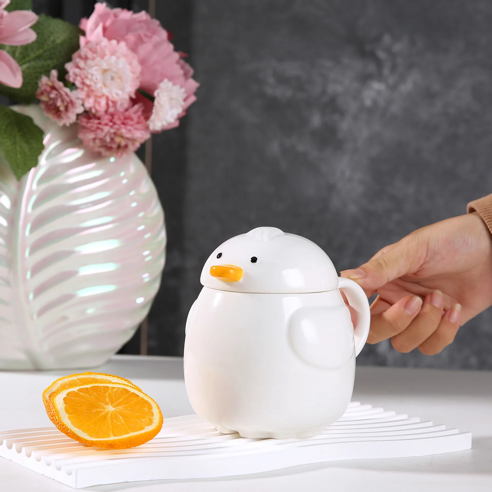 Instagram\'s New Little Yellow Duck Ceramic Cup Creative Cartoon Home Comes with A Spoon and A Simulated 3D Little Duck Mug