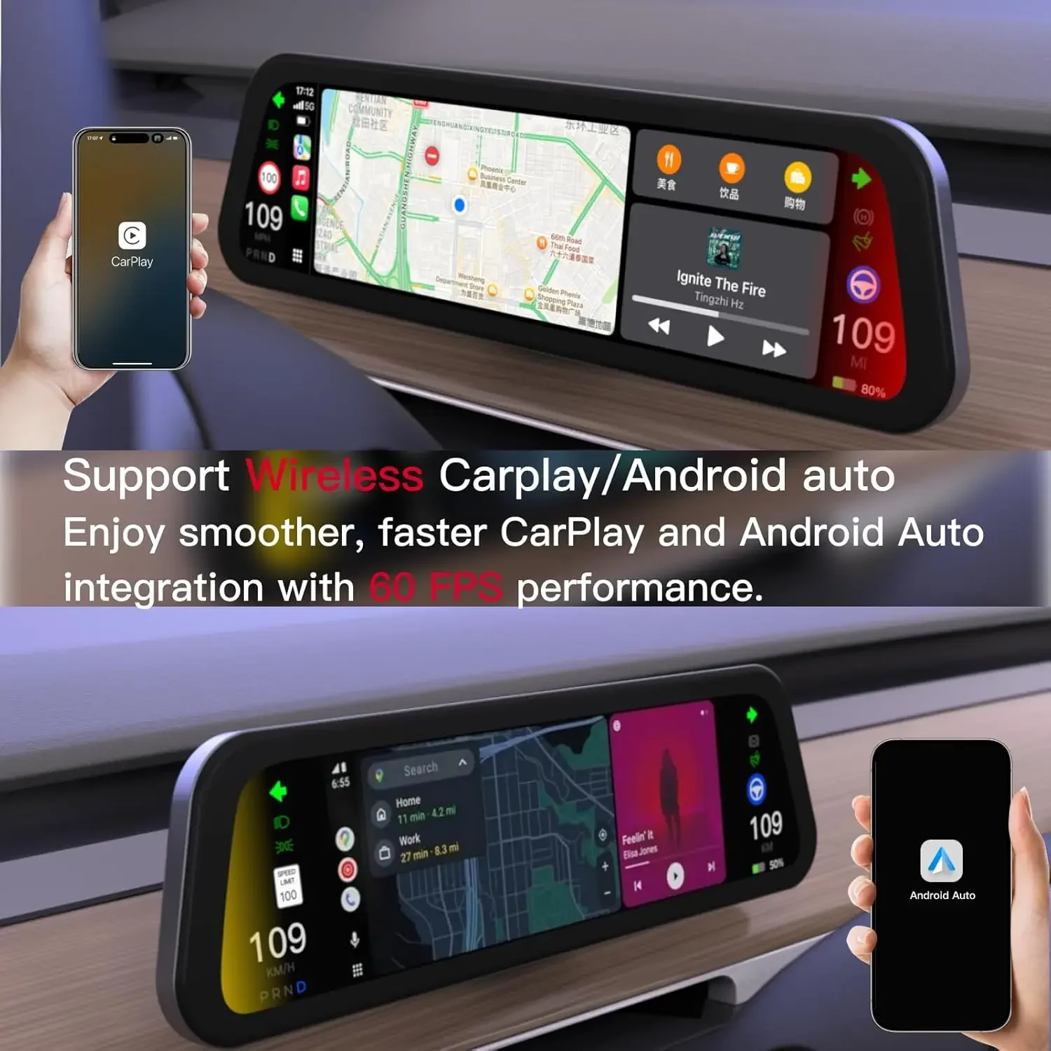 CSSBOON Painel Heads Up Display 9,6 Polegadas Suporte CarPlay Android Auto Tela para Tesla Modelo 3 Y 2016-2025