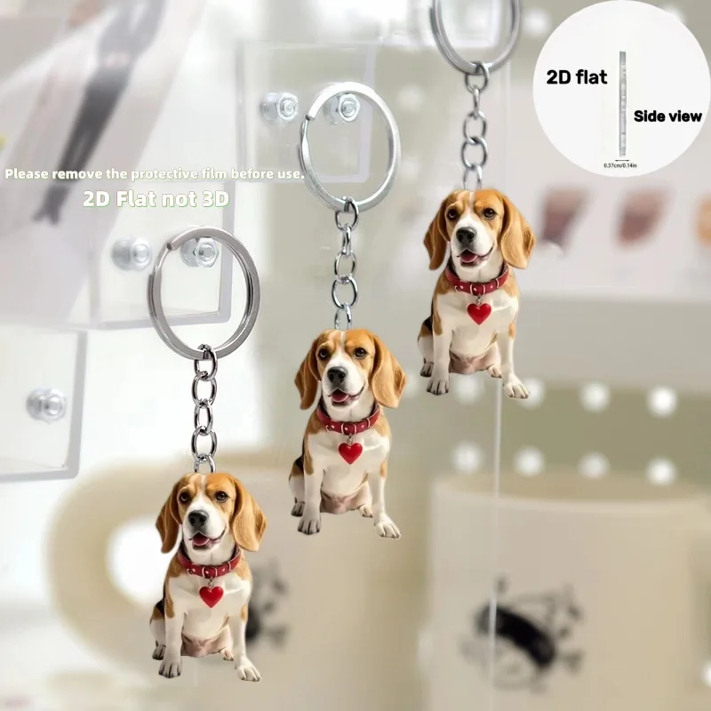 2D Cute Beagle Keychain Love Pattern Pendant Flat Acrylic Ornament Car Bag Party Decor Cute Gifts For Friends Students Couples