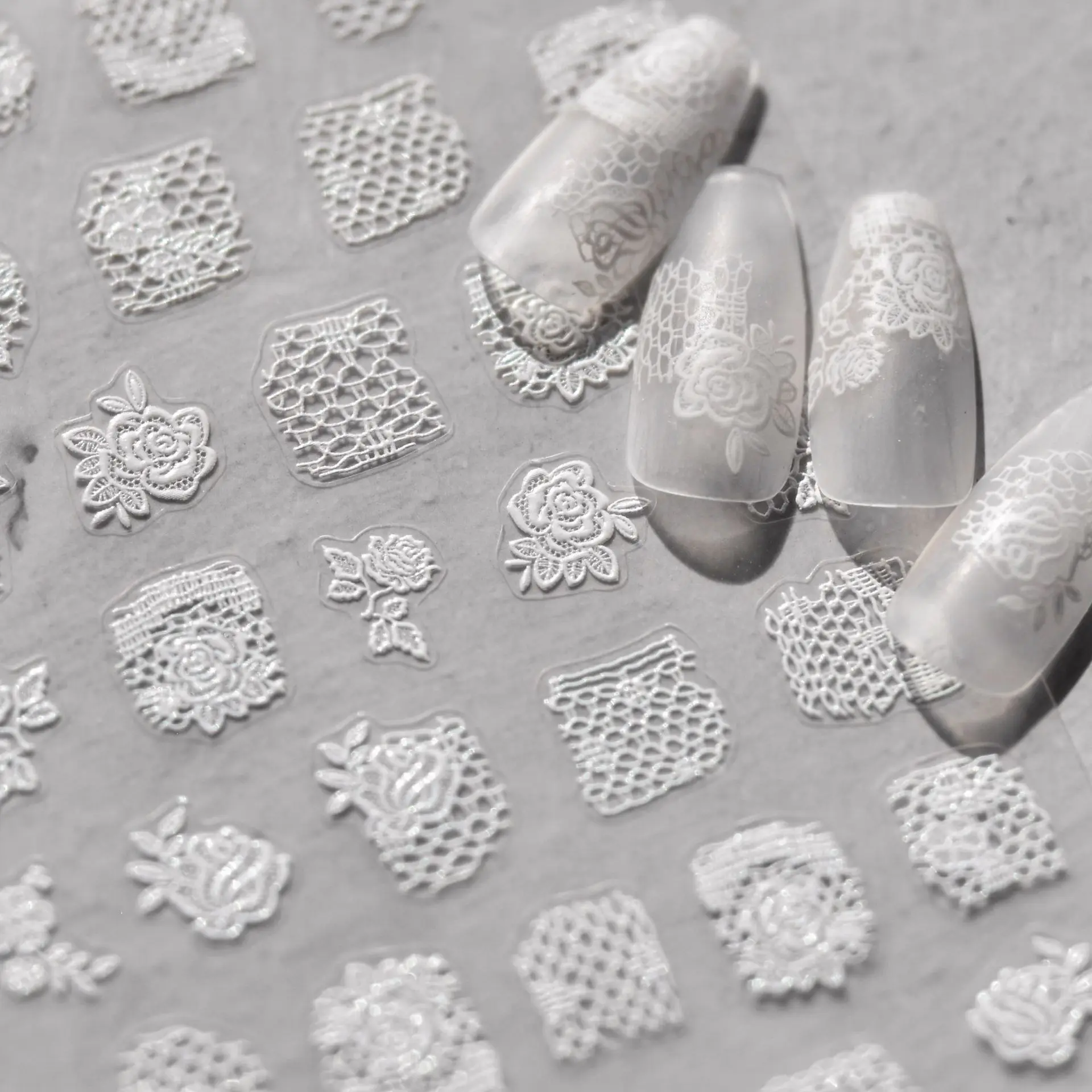 5D Lace Rse Nail Art Stickers Black White Japanese Rose Self Adhesive Nails Decorations Decals DIY Manicure Accessories Stickers