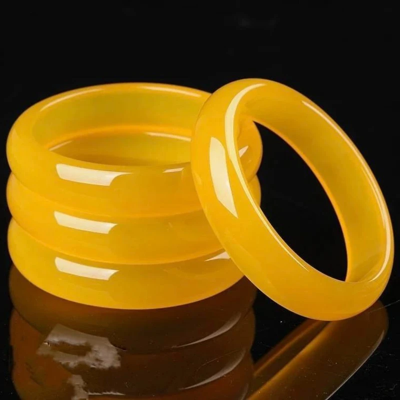 

Natural Yellow Quartzite Jade Flat Bar Bracelet, Classic Ethnic Style Jade Bracelet