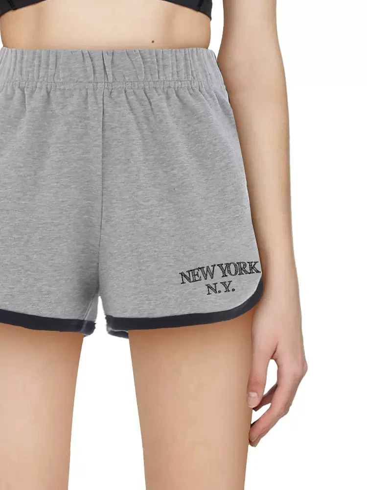 PUWD-Shorts com letras estampadas femininas, cintura elástica alta, fundo elegante feminino, cinza, moda casual, Outono, 2023