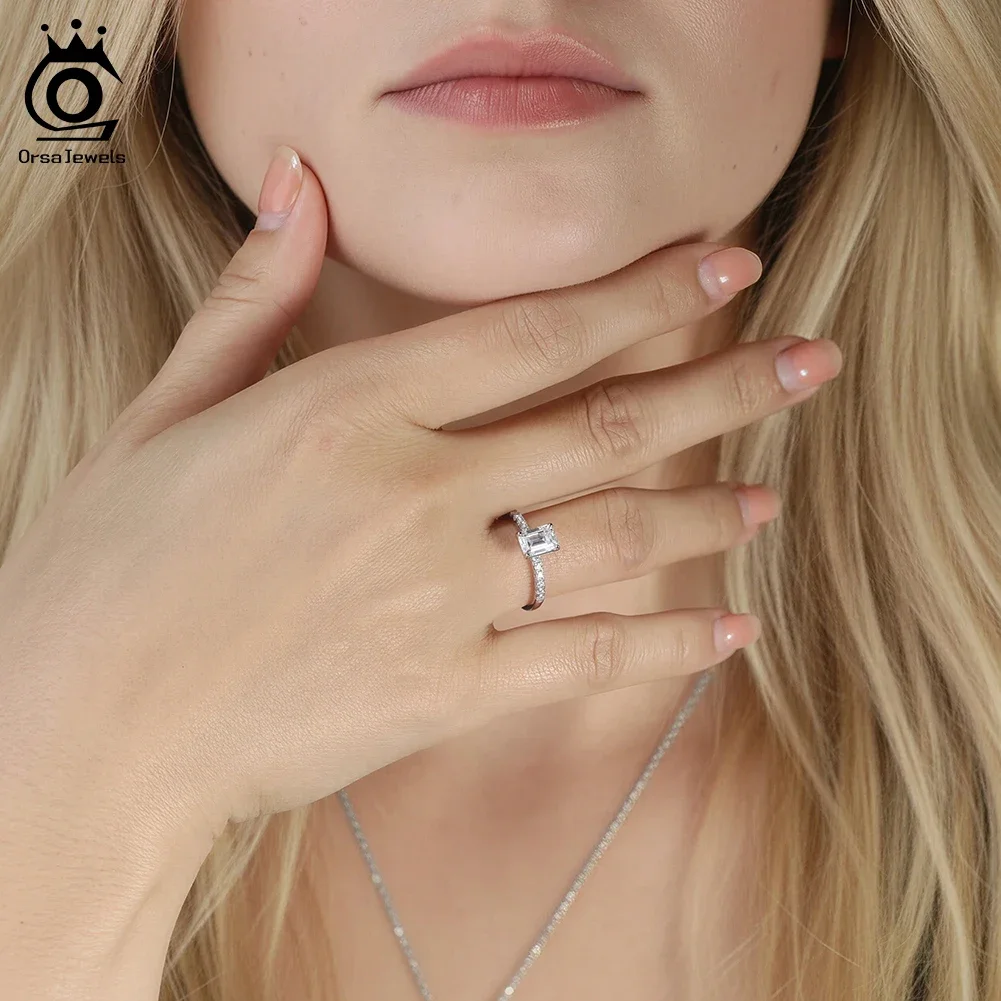 

ORSA JEWELS S925 Silver Full Moissanite Engagement Rings for Women Brilliant Lab Diamond Wedding Band Finger Ring Jewelry MOR08