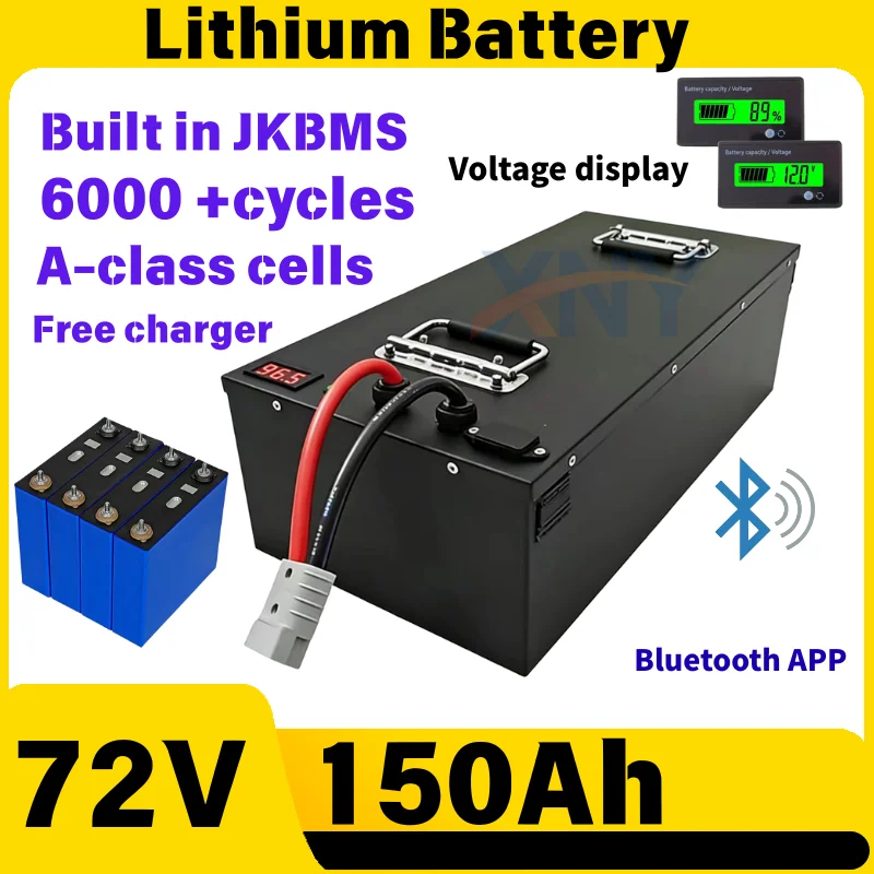 waterproof 72V150Ah lithium ion battery bluetooth BMS APP for 7000W bike tricycle EV motorcycle scooter Gof cart+15A charger 0 s