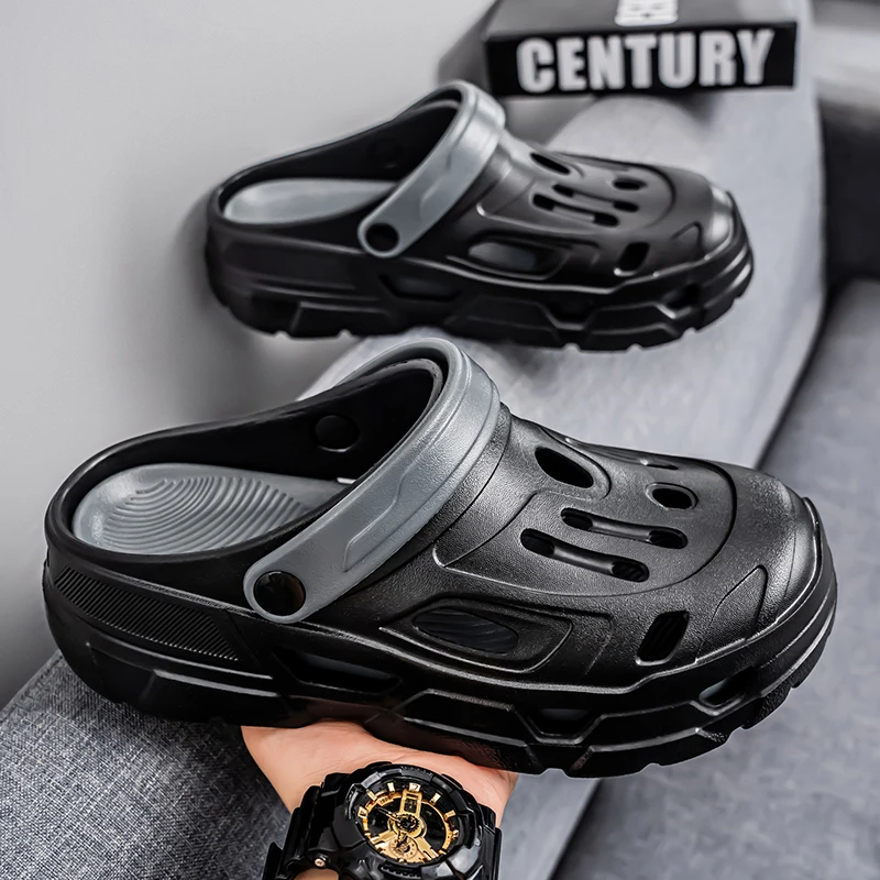 

Summer Men Sandals Fashion Hollow Casual Slippers EVA Lightweight Garden Shoes Platform Slides Outdoor Walking Beach Wading Shoe