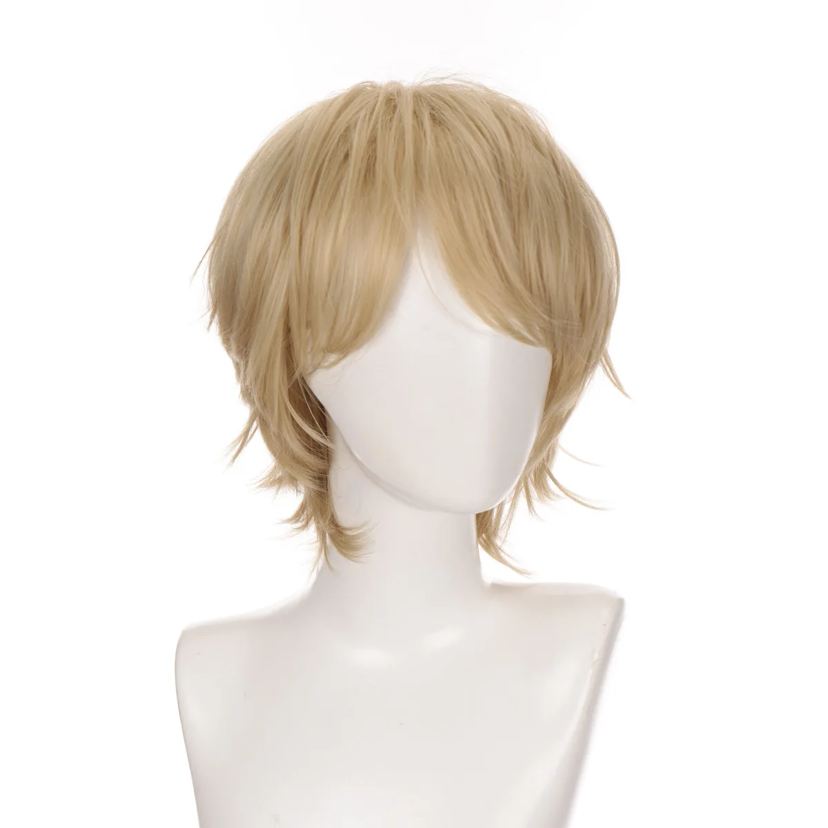 RANYU Short Synthetic Wig Blonde Men Straight Hair Wig for Anime Cosplay Daily Party Heat Resistant