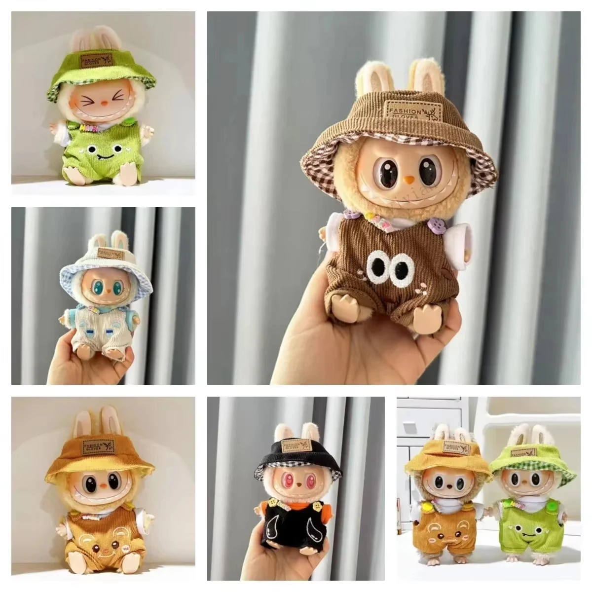 Mini Doll'S Clothes Outfit Accessories For 15-17cm Labubu Idol V1 V2 10cm cotton doll Matcha Green Jumpsuit Set Clothing Gift