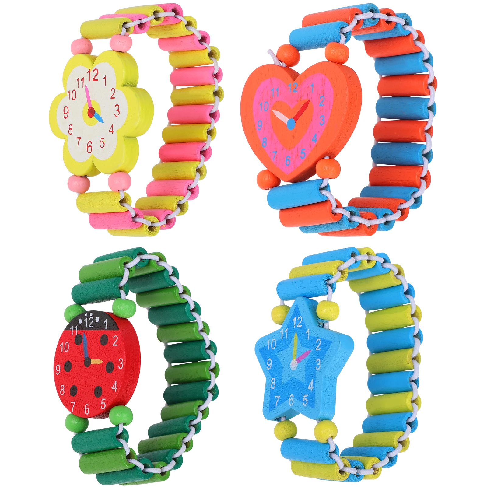 

4 Pcs Watch Toy Wooden Kids Wristband Stretchy Strap Durable Smooth Creative Wooden Watch Band Children Bracelet