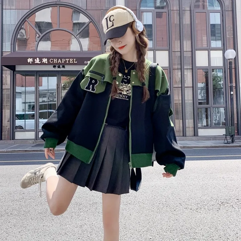 2024 New Color Blocking Patchwork Baseball Jacket for Women's Spring Autumn High-end Overcoat Student Slimming Loose Outwear