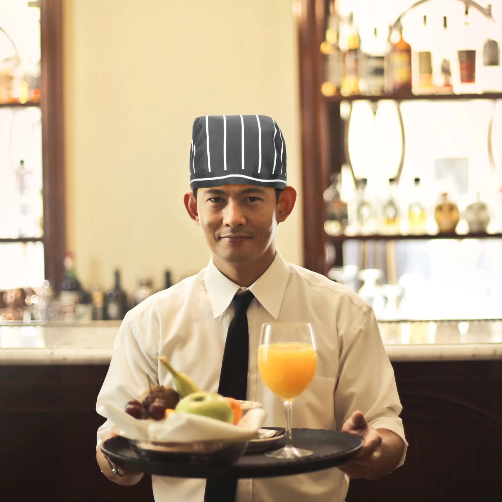 2Pcs Chef Hat with Ties Black White Cotton Cloth Chef Caps for Kitchen Cooking Restaurant Catering Baking Cook Waiter