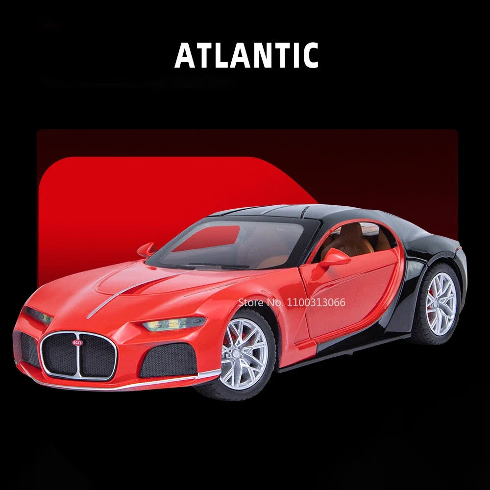 1:24 Bugatti Atlantic Spielzeugmodell, Sportwagen, Legierung, Druckguss, zurückziehbares Soundlicht, 3 Türen geöffnet, Weihnachts-Supercar, Geschenke für Kinder