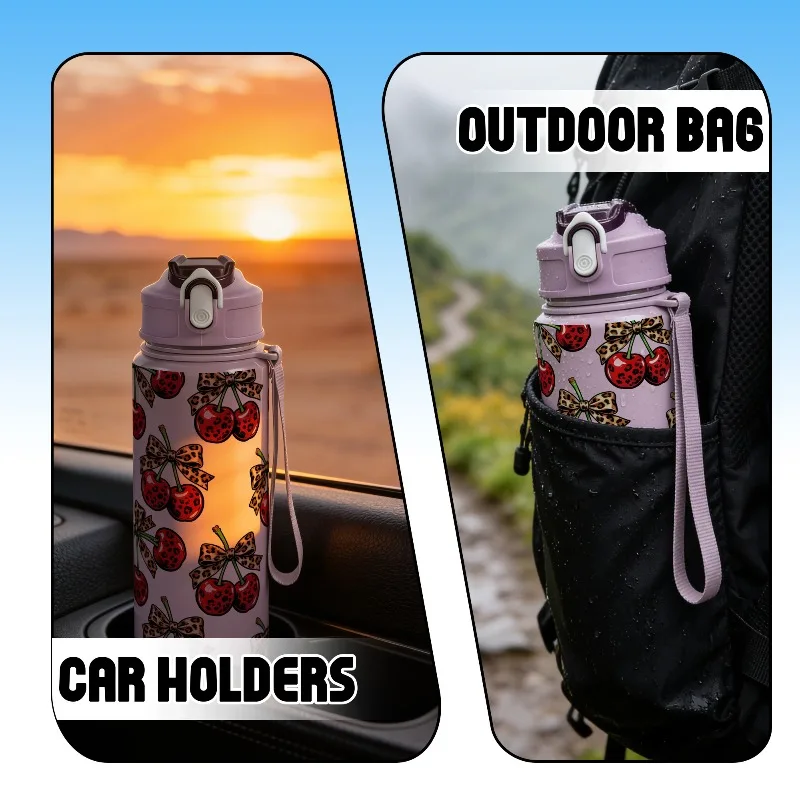 Personalized 25oz Large Cherry Leakproof Plastic Water Bottle for Outdoor Gym Hiking School Birthday Party Gift view 5