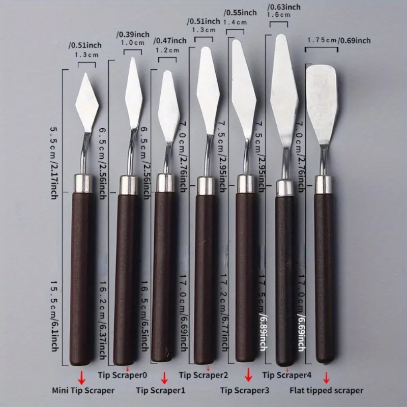7Pcs/Set Stainless Steel Oil Painting Knives Artist Crafts Spatula Palette Knife Mixing Knife Scraper Art Tools
