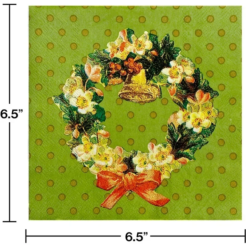 Christmas Wreath Series Printing, guardanapos de papel colorido, descartável, Decoração Suprimentos, 2-Ply, 33cm, 10 Pcs, 20Pcs