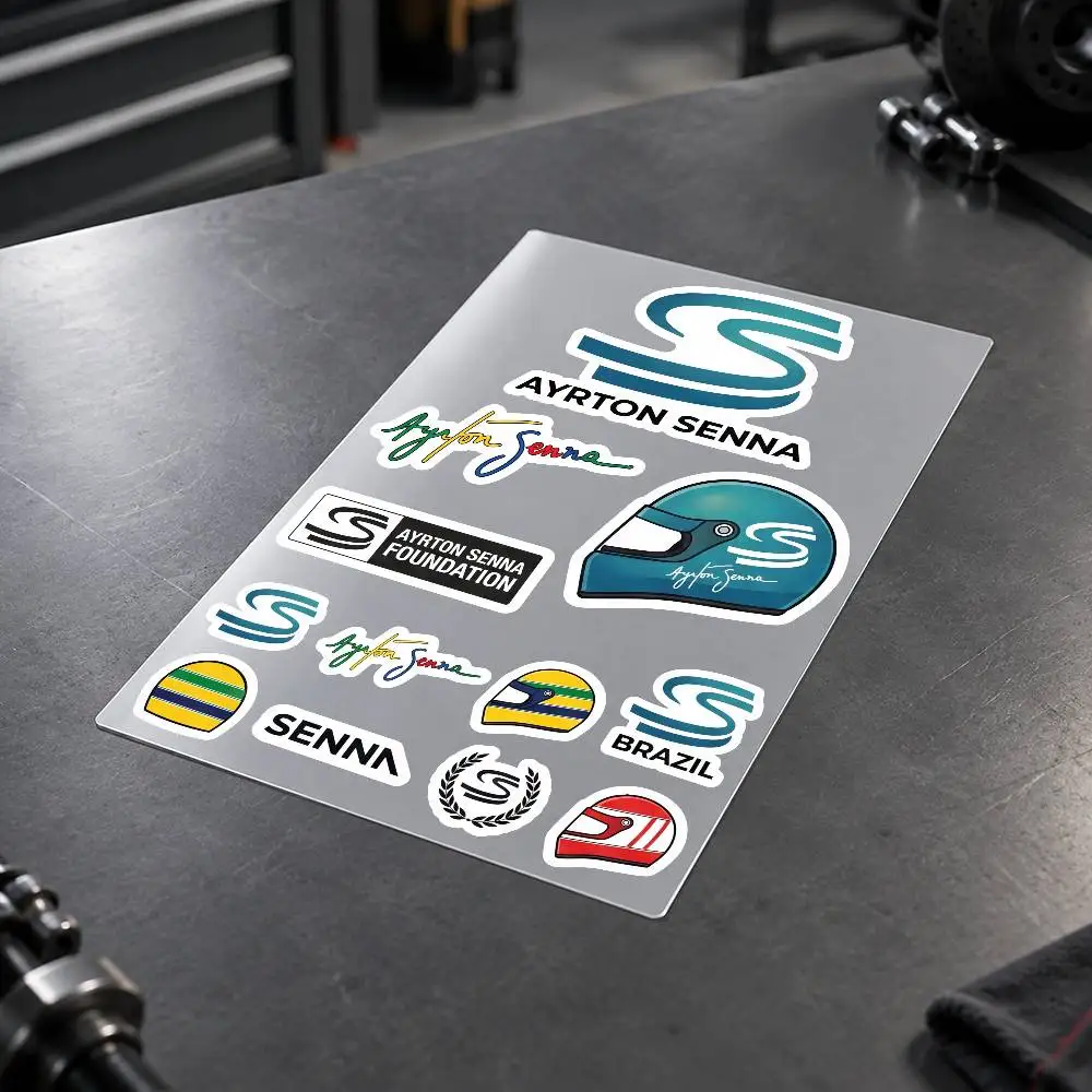 A-Ayrton S-Senna Motorcycle Decal Sticker Kit Reflective Graphics For Helmet Tank Fairing Body Custom Bike
