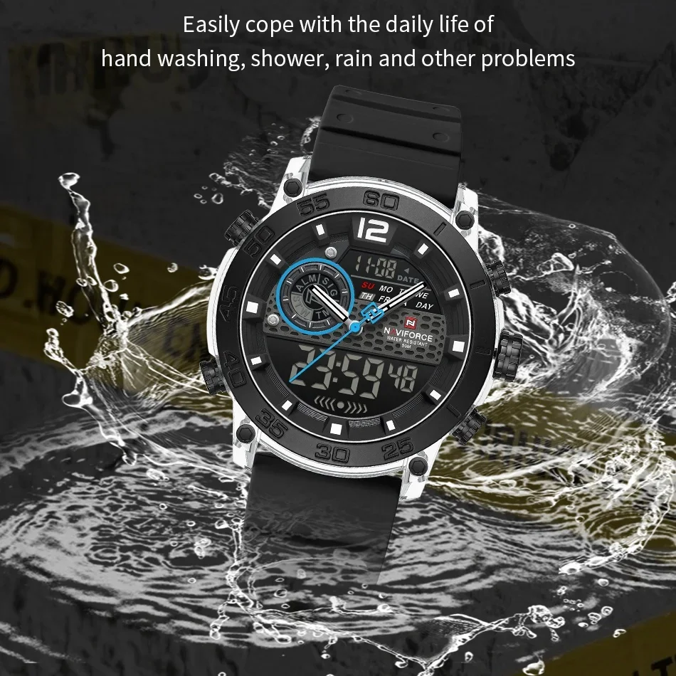 NAVIFORCE Men's Lightweight Sports Wrist Watch Dual Display Time Night Light Watches Boy's Quartz  Stopwatch Multifunctional