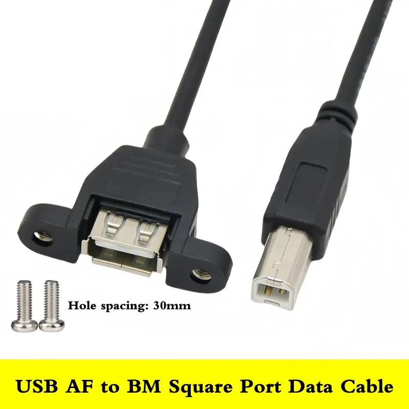USB BM Printing Square Port to USB Female Extension Cable With Ear Screw Holes, USB Female to Printing Port Data Adapter Cable