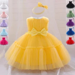 Baby Pleated Girl Princess Dress Outfit Infant White 1st Birthday Baptism Dress Toddler Bow Party Wedding Prom Gown Baby Clothes