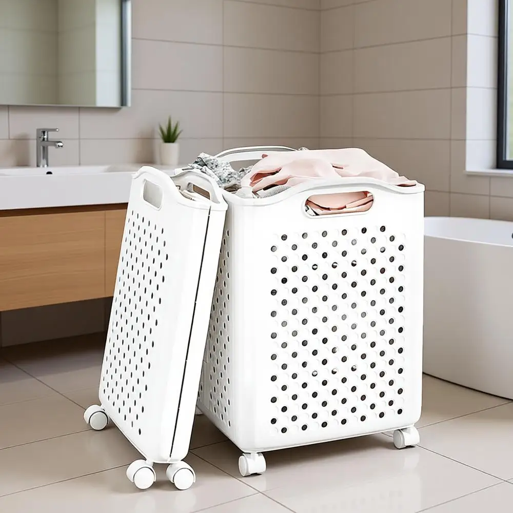 

Collapsible Laundry Basket with Wheels, Laundry Basket Collapsible, Laundry Baskets with Handles, Dirty Clothes Hamper for Dorm,