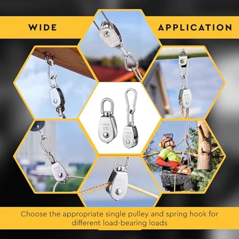 ABKD 16Pcs M15 M20 M25 Single Pulley Block,Stainless Steel Swivel Pulley Wire Rope Hanging Pulley Wheel For Wire Rope Loading