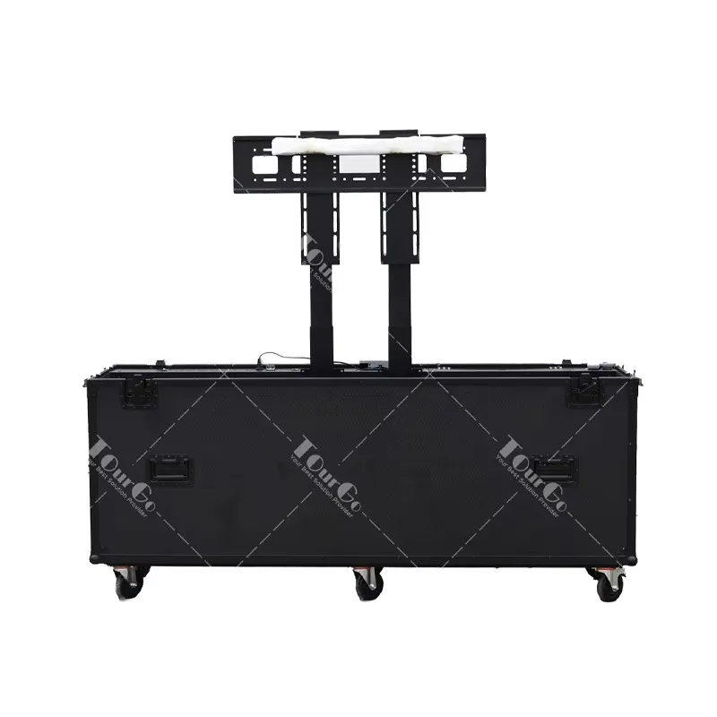 All Black Motorised TV Motorized Lift Flight Case for 75inch 85inch 100inch LCD Screens with Double Lifting Posts
