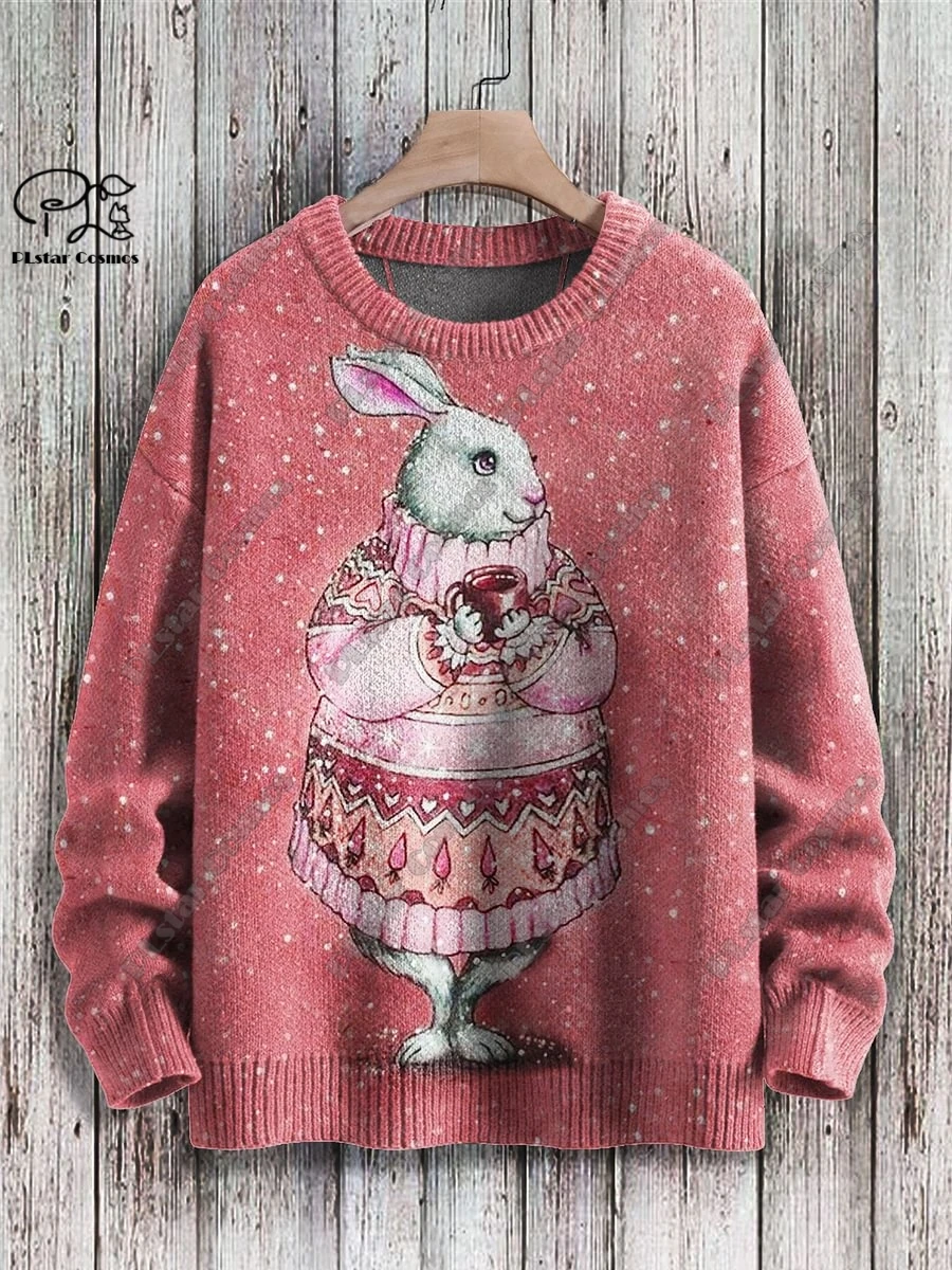 New animal series 3D printed cute squirrel rabbit raccoon hippopotamus art print ugly sweater winter casual unisex sweater