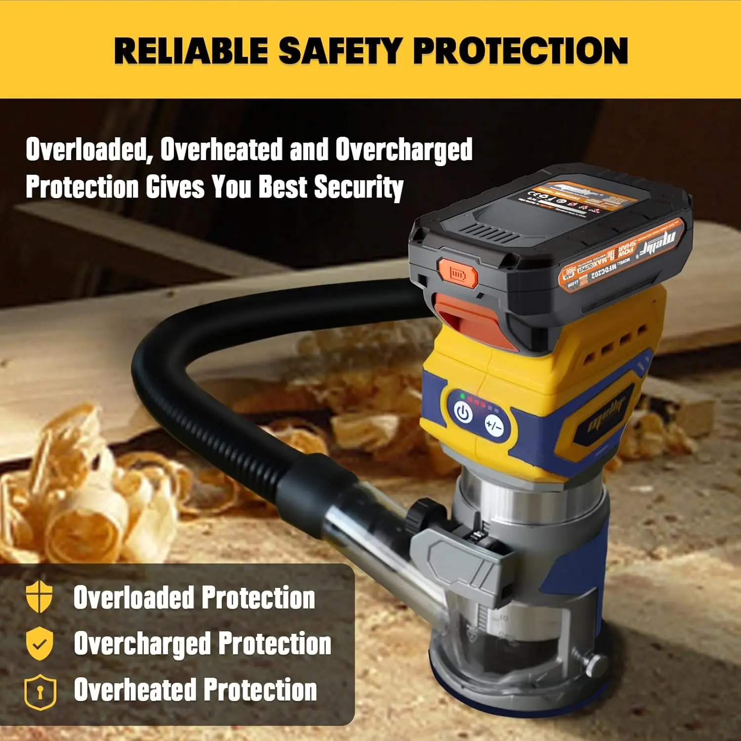 

Cordless Router Tool, 600W Brushless Trim Router Compatible with DeWalt 20V MAX Battery (Tool Only) 28,000RPM 5 Speeds