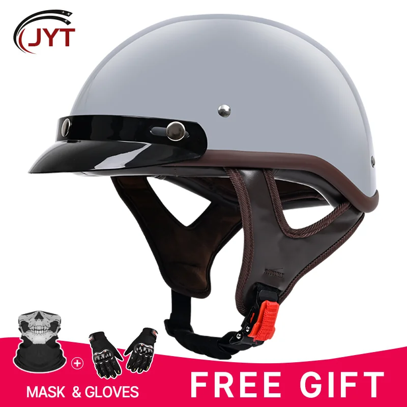 Men's Motor Helmet for Cruiser Scooter Chopper White Half Helmets German Retro Open Face Shell Moped Cap Four Seasons