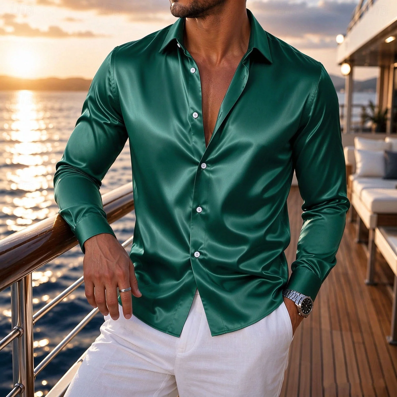 Men's Solid Satin Shirt Button Down Shirt Wedding Formal White Light Blue Black Burgundy Long Sleeve Cuffed Summer Outfit Classi