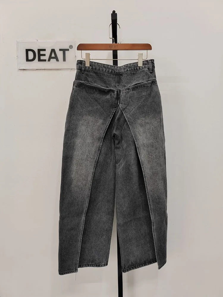 DEAT Fashion Women\'s Wear Jeans In Both Front And Back High Waist Deconstruct Two Fake Loose Denim Pants Winter 2024 New 7AB2797