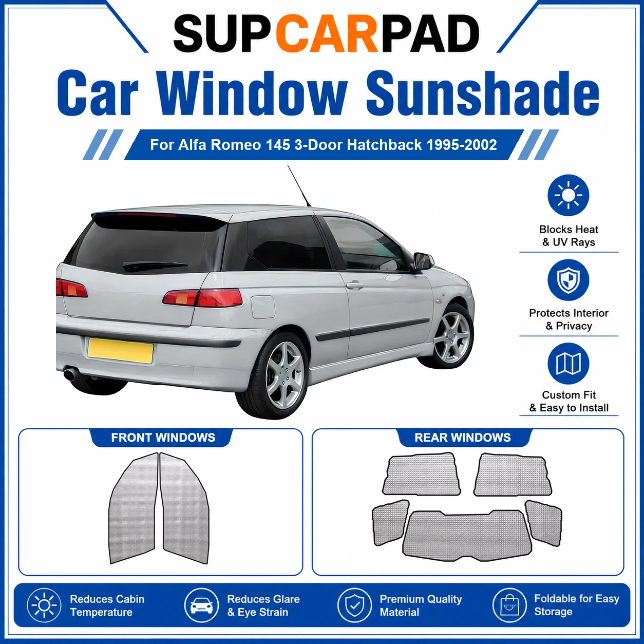 For Alfa Romeo - Alfa Romeo 145 3-Door Hatchback 1995-2002 Full Set Car Window Sunshades UV Block Privacy Heat Insulated Foldabl