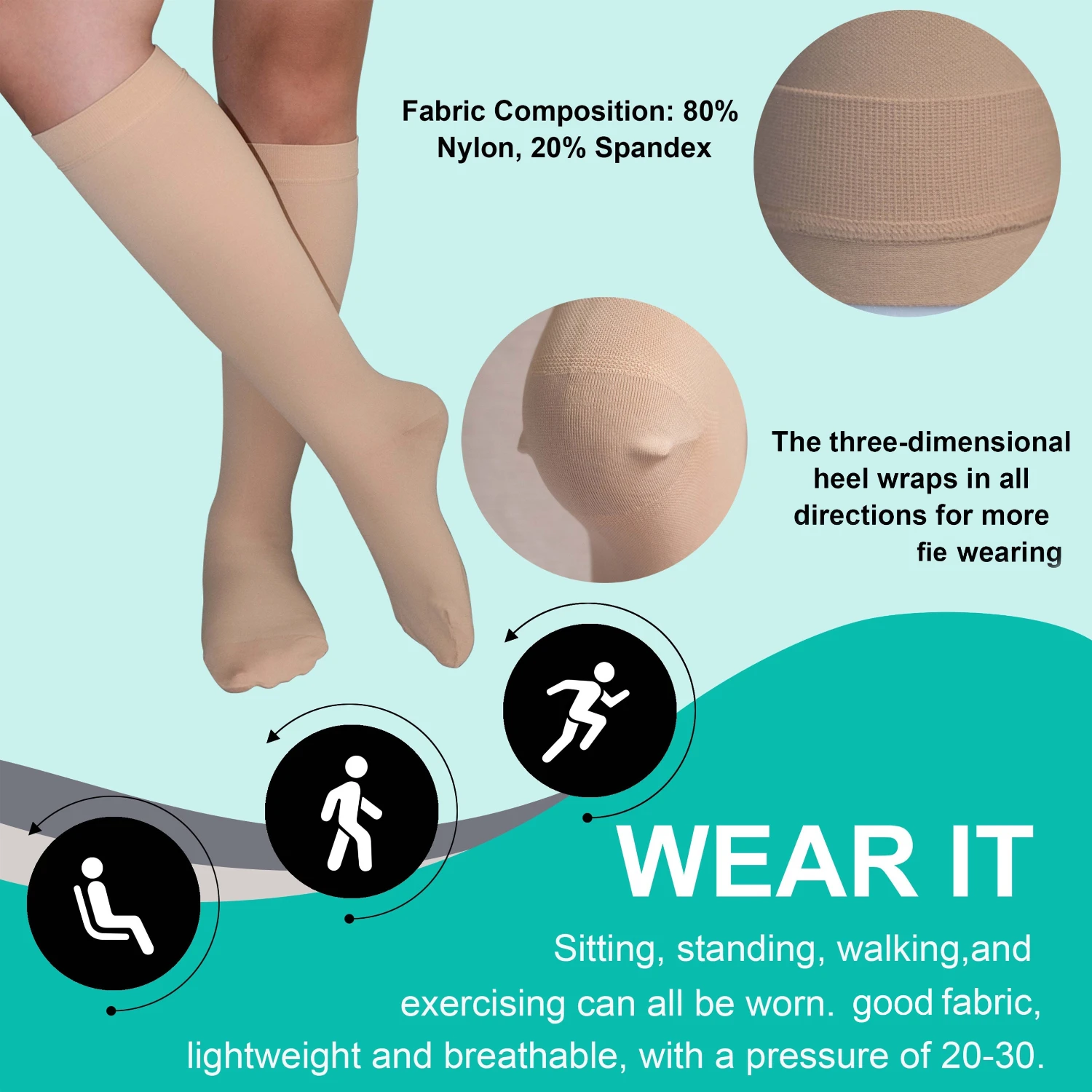 

DEKAXID Order A Size Up, Closed Toe Knee High Calf Compression Socks For Women & Men, Firm 20-30 MmHg Graduated Support Extra W